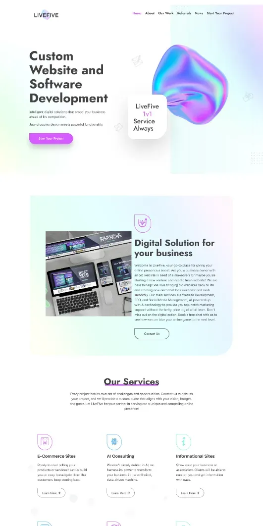 LiveFive web and software development website