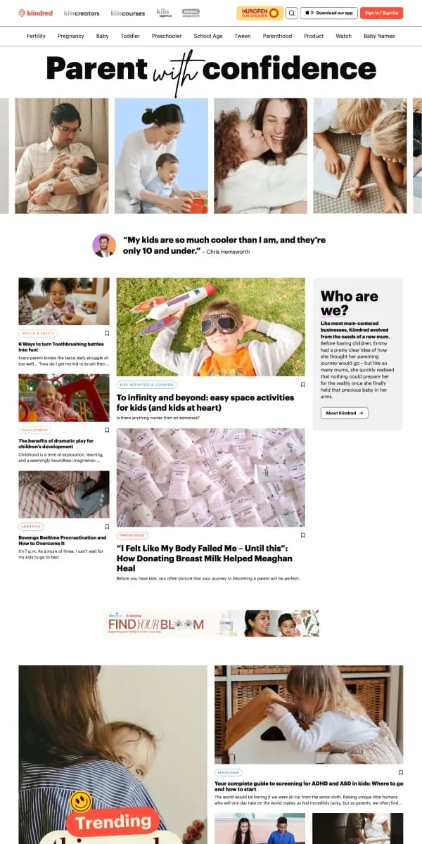 Kiindred parenting platform website