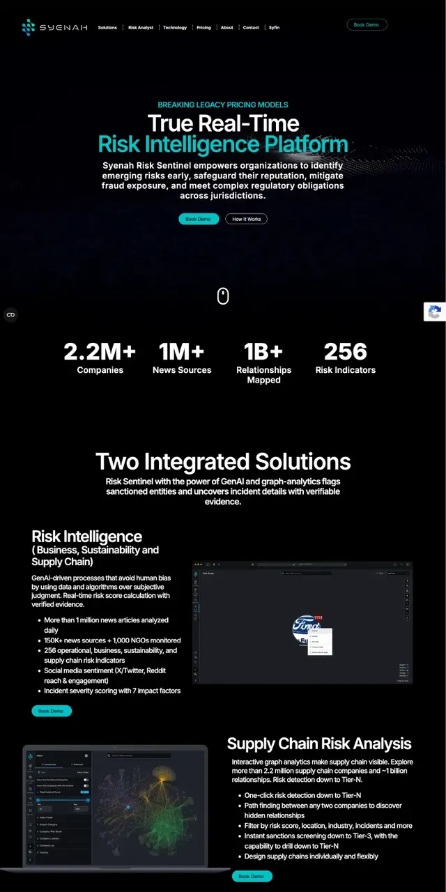 Syenah risk intelligence platform